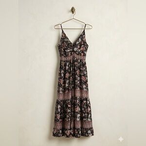 Angel Black Maxi Dress with Pink and Cream Floral Print